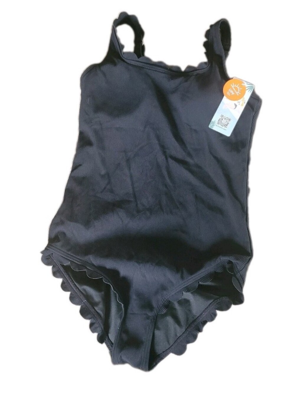 Charmo Womens Scalloped Ribbed One Piece Swimsuits Retro Square Neck Modest Sz L